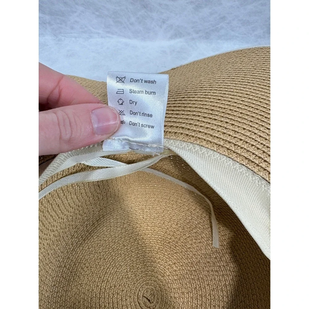Woven Wide‎ Brim Sun Hat Tan Straw Paper Braid Tassel Beach Summer 56-58cm